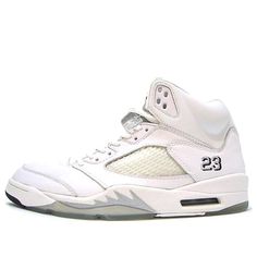 Air Jordan 5 Retro+ 'White Metallic' 2000 White/Metallic Silver-Black 136045-101 Urban Style White Basketball Shoes, White Urban High-top Sneakers For Streetwear, White Mid-top Basketball Shoes For Streetwear, Casual White Basketball Shoes For Streetwear, Modern White High-top Breathable Sneakers, Urban Style White Mid-top Basketball Shoes, Urban White Basketball Shoes For Sports, Classic White Basketball Shoes, Modern White Breathable High-top Sneakers