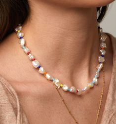 Pearl Necklace With Color Beads – Rellery Luxury Classic Beaded Necklace With Pearl Charm, Natural Pearl Necklace, Real Pearl Necklace, Fancy Necklace, Trending Necklaces, Pearl Jewelry Necklace, Trends 2023, Color Beads, Meaningful Jewelry