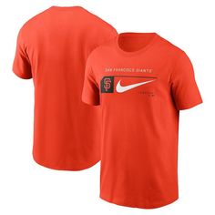 The Men's Nike Orange San Francisco Giants Team Swoosh Lockup T-shirt is the perfect way to show your support for the San Francisco Giants. Made from soft cotton, this T-shirt features a crew neck and screen-printed graphics that proudly display the Giants' iconic logo. Whether you're cheering from the stands or just hanging out at home, this T-shirt will let everyone know you're a true Giants fan.The Men's Nike Orange San Francisco Giants Team Swoosh Lockup T-shirt is the perfect way to show your support for the San Francisco Giants. Made from soft cotton, this T-shirt features a crew neck and screen-printed graphics that proudly display the Giants' iconic logo. Whether you're cheering from the stands or just hanging out at home, this T-shirt will let everyone know you're a true Giants fa Sports Fan T-shirt With Logo Print And Crew Neck, Cotton Moisture-wicking T-shirt For Baseball Season, Nike Sports Fan T-shirt With Logo Print, Sporty Crew Neck T-shirt With Letter Print, Nike Team Spirit T-shirt With Logo Print, Nike T-shirt With Team Spirit Logo Print, Nike Team Spirit Moisture-wicking T-shirt, Sports Season Crew Neck T-shirt With Logo, Nike Crew Neck T-shirt For Sports Events