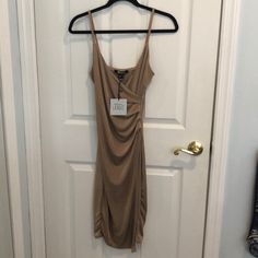 Beige Metallic Stretchy Soft Beige V-Neck Dress With A Slit On The Side And Lining Underneath. Brand New With Rage And Never Worn. Adjustable Strips As Well. Perfect For A Fancy Dinner Or Night Out! All Offers Considered! Can Fit Small Or Xs. Beige Dress, Soft Beige, Fancy Dinner, Beige Dresses, V Neck Dress, Neck Dress, Night Out, V Neck, Womens Dresses