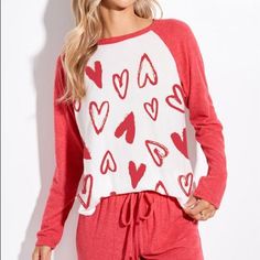 Boutique Nwt Emoji Heart All Over Lounge Wear Set -Matching Set -Sleep Lounge Wear Set -Soft Fabric, Casual Style, Everyday Wear. -Model Size: Small ( 5'10" 31- 23- 34 ) -Made In Usa Casual Heart Print Tops For Pajama Party, Red Tops For Pajama Party In Spring, Casual Red Top For Pajama Party, Red Heart Print Sleepwear For Valentine's Day, Red Heart Print Sleepwear For Pajama Party, Casual Red Sleep Tops, Casual Red Tops For Sleep, Emoji Heart, Yellow Pajamas