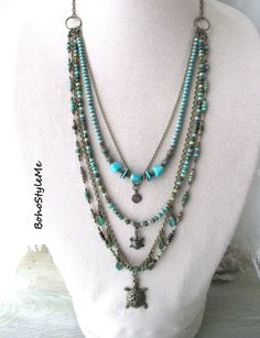 Sea Turtle Beach, Boho Style Me Blue Green Beaded Handmade Layering Necklace, Hand Knotted Nature Inspired Necklace, Bohostyleme - Etsy Bohemian Green Handmade Turquoise Necklace, Handmade Bohemian Green Turquoise Necklace, Handmade Turquoise Beaded Necklace Nature-inspired, Handmade Blue-green Bohemian Jewelry, Ocean-inspired Turquoise Beaded Necklaces For Gifts, Beaded Boho Jewelry, Beachy Jewelry, Turtle Beach, Mode Boho