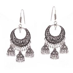 Oxidized Silver Plated handmade 3 in 1 Antique Jhumka Bali Women Earrings/ Indian Traditional Bollyw Dangle Chandelier Earrings For Festivals, Bohemian Chandelier Earrings With Latkans For Diwali, Bohemian Drop Danglers For Diwali, Festival Chandbalis Dangle Earrings, Diwali Bohemian Drop Earrings, Diwali Bohemian Drop Danglers, Bohemian Dangle Jhumkas With Latkans, Dangle Metal Chandbalis With Latkans, Bohemian Jhumkas Drop Earrings For Diwali