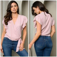 Add Some Style To Your Fave Jeans ! Tyche Gorgeous Top. Made Of Quality Lightweight Material. Flattering Surplice Neckline. Geminine Vintage Mauve Color. Adorable Short Bell Sleeves. Side Tie Detail. Pair With Your Fave Jeans For And Instant Chic Look ! These Are New With Out Tags Add Your Likes To A Bundle And Save Multiple Items Bundled Pay One Shipping Fee If You Like Free People Anthropologie Stitch Fix Vici Dolls Lulus Forever21 Zara H&M Altar'd State Nordstrom Macy's Hollister Abercrombie Short Bell Sleeves, Vici Dolls, Surplice Neckline, Mauve Color, Altar'd State, Bell Sleeve, Stitch Fix, Hollister, Bell Sleeves