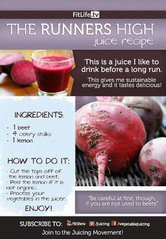 an advertisement for the runner's high juice recipe, with beets and carrots