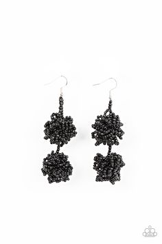 Celestial Collision - Black Seed Bead Earrings - Paparazzi Strands of shiny black seed beads delicately knot into an elegantly clustered lure, creating a stellar modern look. Earring attaches to a standard fishhook fitting. Sold as one pair of earrings. Order Date: 11/29/2021 Paparazzi Jewelry Images Black Seed, Paparazzi Accessories, Black Feathers, White Rhinestone, Black Earrings, Silver Bars, Paparazzi Jewelry, Seed Bead Earrings, Silver Stars