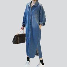 Introducing our 2023 Spring-Summer Collection ââ‚?Urban Denim Dress! This city-vibe essential features a light wash. long silhouette. and buttoned closure. making it the perfect blend of trendy and comfort. With its sleek slim fit. this dress will make you feel confident and stylish. Elevate your wardrobe and embrace the trend renaissance!Distinctive Features: Grunge-Inspired: This denim dress is inspired by the iconic Pre-millennium underground movement. exuding an effortlessly cool attitude. D Casual Non-stretch Long Sleeve Denim Dress, Oversized Casual Denim Dress For Fall, Everyday Blue Dresses With Pockets, Everyday Blue Dress With Pockets, Casual Solid Color Denim Dress, Spring Casual Solid Color Denim Dress, Casual Denim Dress For Fall Day Out, Light Blue Long Sleeve Denim Dress For Summer, Casual Long Dress With Button Closure