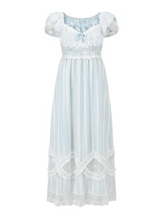 ❤Elegant Retro Summer Long Dress❤︎ Blue Edwardian Dress, Coquette Maxi Dress, 1800s Dresses Casual, Lacemade Dress, Cottage Dresses, White And Blue Floral Dress, 1800s Dresses, 1900s Dress, Cottagecore Wallpaper