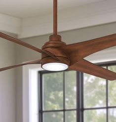 The Swept LED Ceiling Fan by Minka Aire offers a delicate blend to create a system that provides optimum airflow without being too obtrusive This contemporary design provides four variable pitch blades and a tiered motor housing for styling sophistication Swept LED by Minka Aire has all the latest advancements in technology with a DC motor and 20-Watt LED light A hand held remote control is included Minka Aire Swept 56-in Distressed Koa LED Indoor Ceiling Fan with Light and Remote (4-Blade) | F5 Indoor Ceiling Fan, Minka Aire, Fan With Light, Led Ceiling Fan, Ceiling Fan With Remote, The Ceiling, Dc Motor, Kit Homes, Ceiling Fans