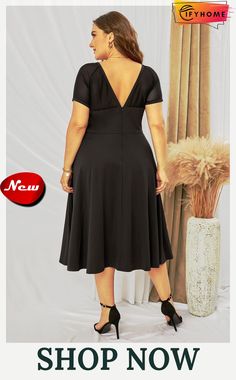 Black Mesh Crew Neck Short Sleeve High Waist Plus Size Midi Dress Black V-neck Midi Dress With Flattering Silhouette, Black Midi Dress With Flattering V-neck Silhouette, Black Solid Midi Dress With Short Sleeves, Black Midi Dress With Short Sleeves, Black Mid-length Dress With Flattering Silhouette, Casual Black Midi Dress With Flattering Silhouette, Black Short Sleeve Midi Dress, Plus Size Midi Dress, Black Mesh