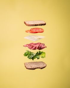 an image of food flying in the air with different foods on it's sides