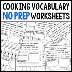 no prep worksheets for cooking vocaulary and no prep worksheets