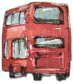 a drawing of a red double decker bus