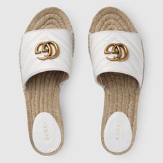 Brand New With Box Never Worn Gucci Footwear, Gucci Summer, Gucci Espadrilles, Designer Espadrilles, White Slides, Leather Espadrilles, Gucci Leather, Womens Shoes High Heels, Espadrille Sandals