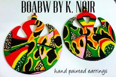 Hand painted with acrylic paints on med-weight wood.. Glossed with a clear gloss for protection.. 4.5in long Unique Handmade Black Plug Earrings, Black Earrings With Artistic Design For Gift, Black Earrings With Artistic Design As A Gift, Artistic Black Jewelry For Festival, Unique Hand Painted Black Earrings, Hand Painted Black Earrings, Handmade Ankh Earrings As Gift, Rasta Earrings, Sterling Silver Cleaner