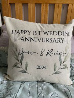 a pillow that says happy 1st wedding anniversary