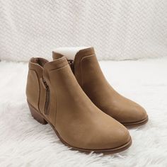 Mia Kendis Vegan Leather Bootie Taupe Size 6w Almond-Toe Booties Padded Footbed Side Zipper Closure Rubber Sole Faux Leather Mia Shoes, Leather Booties, Boot Shoes Women, Bootie, Side Zipper, Bootie Boots, Vegan Leather, Shoe Boots, Ankle Boots