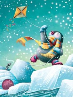 Penguin flying a kite | Children's Illustrators | Children's Books Penguin Pictures, Penguin Drawing, Penguin Art, Penguin Love, Winter Illustration, Christmas Penguin, Christmas Drawing, Cute Penguins, Christmas Illustration