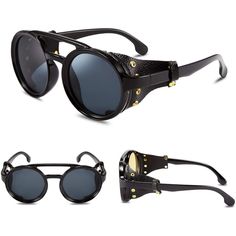 Retro Round Steampunk Sunglasses Women Men Vintage Eyewear Light Plastic Frame With Leatherwear Size - Lens Width: 48mm (1.88inches) Lens Height: 54mm (2.12inches); Nose Bridge: 18mm (0.71inches) Frame Length: 140mm (5.5 Inches) Temple Length: 139mm (5.47inches Uv400 High Vision Lens Red -Pink Black Steampunk Sunglasses With Tinted Lenses, Punk Black Sunglasses With Tinted Lenses, Black Punk Sunglasses With Tinted Lenses, Retro Black Sunglasses For Outdoor, Black Punk Sunglasses, Punk Style Black Sunglasses With Mirrored Lenses, Black Punk Sunglasses With Mirrored Lenses, Black Retro Sunglasses For Festival, Retro Black Sunglasses For Festival