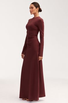 This Natalie Rouched Jersey Maxi Dress is a statement piece that is all at once comfortable, versatile, and chic. Crafted from luxuriously from a fine rib cotton jersey, it features an asymmetric waist that has been subtly gathered for an effervescent silhouette. Perfect for any occasion, this port royale stunner is sure to be the star of the show. Model is wearing size XS/58" Veiled Collection Dress, Capsule Wardrobe Dresses Only, Modest Gala Dresses, Long Modest Dresses Casual, Modest Dresses Casual Classy, Elegant Modest Outfits, Modest Classy Dresses, Modest Wedding Guest Dress, Classy Wedding Guest Dress