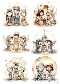 christmas nativity scene with angels and baby jesus