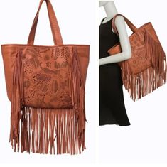 Frye Vivian Leather Fringe Tote Bag Brand New With Tags Tan Boho Large Bag Dual Shoulder Straps Interior Features Main Compartment Measurements Approx 13" H X 13" W X 6" D Approx 9" Handle Drop Whispstiched And Perforated Leather Sss Luxury Fringe Bag For Shopping, Elegant Leather Fringe Bags, Leather Shopping Bag With Fringe, Leather Fringe Shoulder Bag For Shopping, Frye Handbags, Fringe Tote Bag, Tan Leather Tote, Frye Bags, Bucket Tote Bag