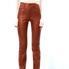 Zara Nwt Faux Leather Pants With Slits. Size Medium And Perfect For The Fall. Brown Faux Leather Straight Leg Bottoms, Brown Full-length Leather Pants For Fall, Brown Full Length Leather Pants For Fall, Trendy Brown Bottoms For Fall, Brown Straight Pants For Fall, Full Length Brown Leather Pants For Fall, Brown Faux Leather Trousers, Fitted Brown Straight Pants, Trendy Brown Fall Bottoms