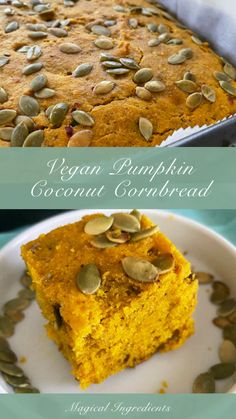 two pictures of pumpkin and coconut cornbread