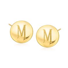 Ross-Simons - Plain - 14kt Yellow Gold Disc Earrings. Handcrafted in sunny 14kt yellow gold, these glossy disc earrings are an easy and affordable way to polish off any look. Post/clutch, 14kt yellow gold disc earrings. Gold Earrings With Initials In 14k Gold, Classic Personalized Round Earrings, Gold Round Initials Earrings, Gold Initials Earrings, 14k Yellow Gold Earrings With Initials, Gold Round Earrings With Initials, Gold Disc Earrings, Fine Jewelery, Gold Disc