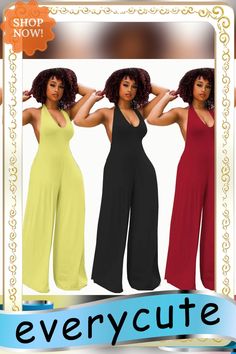 Sexy Solid Color Sleeveless Backless Jumpsuit Sleeveless Summer Bodysuit For Night Out, Summer Halter Neck Bodysuit For Club, Summer Club Bodysuit With Halter Neck, Summer Club Halter Neck Bodysuit, Solid Bodysuit For Going Out In Summer, Casual Summer Bodysuit For Club, Solid Color Bodysuit For Summer Going Out, Casual Summer Club Bodysuit, Solid Color Summer Bodysuit For Going Out