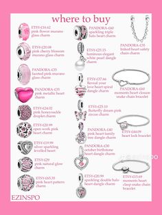 Pandora Bracelet Charms Ideas Pink, Pandora Bracelet Ideas Pink, Pink Pandora Charm Bracelet, Cute Pandora Charms, Pandora Bracelet Ideas Inspiration