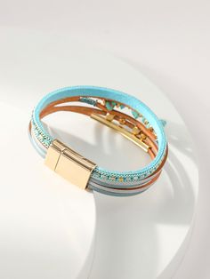 Baby Blue Fashionable   PU Leather   Embellished   Jewelry Bead Decor, Embellished Fashion, Layered Bracelet, Layered Bracelets, Trendy Fashion Women, First Order, Baby Blue, Cuff Bracelets, Fashion Clothes Women