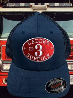 a hat that is sitting on top of a fire truck