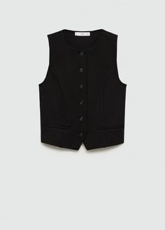 Linen vest with buttons - Women | MANGO USA Knitted Gilet, Vest With Buttons, Linen Vest, Vest For Women, Sewing Class, Black Vest, Knit Vest, Blazers For Women, Cambodia