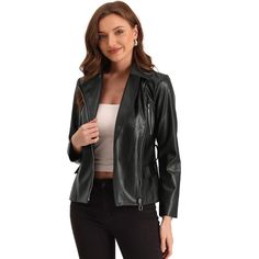 This jacket is made up of several design points: two side pockets, a zipper pocket, a notched collar, etc. This motorcycle PU leather racer biker jacket is essential for your wardrobe. It is perfect for work, coffee shop, formal, office, banquet, dating, business, evening, interview, etc. The zipper pocket on the chest is smooth and the notched collar brings a little special to this PU leather jacket. Asymmetrical Zip Biker Jacket With Pockets, Biker Leather Jacket With Asymmetrical Zip And Pockets, Fall Biker Jacket With Zipper Pocket, Casual Leather Jacket With Zipper For Motorcycling, Fall Leather Jacket With Zipper For Motorcycling, Fall Biker Jacket With Zipper Closure For Biker Events, Fitted Black Leather Jacket With Metal Zipper, Fall Biker Jacket With Ykk Zipper For Motorcycling, Fitted Black Biker Jacket With Metal Zipper