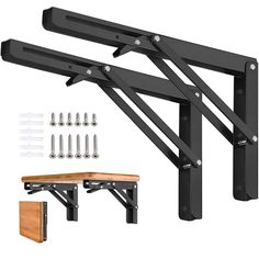 an image of a set of heavy duty wall mounted brackets with screws and nails