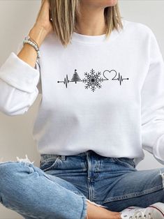 Christmas Heart Beat Sweater  heart sweatshirt  heart sweater  Christmas Spirit Easy 30 day return policy Winter Cotton Tops With Heart Graphic, Heart-shaped Cotton Winter Top, White Heart Sweater For Winter, Winter White Tops With Heart Graphic, Cotton Tops With Heart Graphic For Winter, Cotton Heart-shaped Top For Winter, White Tops With Heart Graphic For Winter, Casual Heart-shaped Winter Sweater, Casual Heart-shaped Sweater For Winter