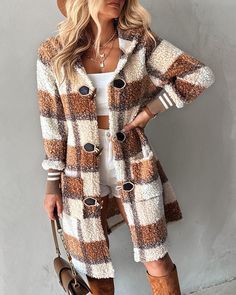 Size: S,M,L,XL;Style:ChicType:Coat,TeddyMaterial:100%PolyesterNeckline:HoodedSleeve Style:Long SleeveLength:LongPattern Type:PlaidDecoration:Button,PocketFit Type:RegularOccasion:DailyPackage Include:1*CoatFabric Elasticity:Slight StretchSheer:NoCare Instructions:Machine wash, do not dry clean Plaid Decor, Toggle Button, Chic Type, Teddy Coat, Plaid Print, New Trends, Dress Accessories, Horn, Sleeve Styles