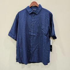 "New With Tags- See Pictures For Details Flaws: No Rips Or Holes. Features / Style Profile - Linen Blend, Stretch, Collared, Short Sleeve, Chest Pocket, Button Down Please See Photos For Measurements (In Inches) Size Xxl We Ship Fast!! Next Business Day Shipping" Blue Relaxed Fit Button-up Short Sleeve Shirt, Blue Relaxed Fit Short Sleeve Button-up Shirt, Blue Relaxed Fit Short Sleeve Shirt With Buttons, Blue Short Sleeve Shirt With Placket, Blue Short Sleeve Shirt With Buttons, Mens Linen, Saks Fifth Avenue, Style Profile, Casual Shirts For Men