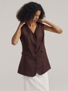 Buy Inexpensive Vests at Shopcozy online store, SPU: 449KVE96B314, Color: Coffee, Elasticity:No Elasticity, Activity:Commuting. Linen V-neck Outerwear For Work, Plain Vest, Types Of Coats, Coffee Sizes, Color Coffee, Long Vests, Vintage Casual, Neck Pattern, Low Price