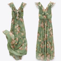 Gorgeous Zara Ruffled Floral Maxi Midi Dress. Condition: New Without Tags. Brand: Zara Material: 100% Polyester Size: Xs Measurements (Laying Flat): - Bust: 13” - Waist: 12” - Hips: 15” - Length: 50” Tags: Ruffle, Feminine, Delicate, Floral Midi Maxi Dress, Floral Maxi, Zara Dresses, Casual Dresses, Colorful Dresses, Midi Dress, Zara, Womens Dresses, Tags