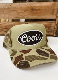 Classic Coors logo patch trucker hat Adjustable snap back One size fits most Curved, moldable bill Vintage Trucker Hat With Logo Patch And Curved Bill, Trucker Baseball Cap With Letter Patch For Outdoor, Outdoor Trucker Baseball Cap With Letter Patch, Retro Trucker Hat With Logo Patch And Curved Bill, Outdoor Trucker Hat With Letter Patch And Curved Brim, Brown Trucker Hat With Logo Patch For Streetwear, Trucker Hat With Logo Patch And Curved Bill, Green Trucker Hat With Logo Patch, Retro Trucker Hat With Curved Bill For Outdoor