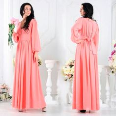 "V-neck Dress With Sleeves ● The perfect formal dress ● Does not leave anyone indifferent lover of comfort, elegance and quality ● Can be made in different colors! (write what you want in the comments to the order) ● Beautiful V-neck ● Long sleeves ● Beautiful chiffon belt tied at the back ● Flowy skirt is made with two layers of the chiffon ● Standard length 153cm (60 inches) fits as full length dress ● We can make a dress with custom length if you need Please, find your size in STANDARD SIZE G Formal Chiffon V-neck Gown, Chiffon Floor-length Maxi Dress For Wedding Guest, Chiffon Floor-length Evening Dress For Wedding Guest, Floor-length Chiffon Evening Dress For Wedding Guest, Feminine V-neck Evening Dress For Formal Occasions, Elegant Maxi Length Chiffon Dress For Wedding Guest, Solid A-line Maxi Dress For Wedding, Elegant Flowy Chiffon V-neck Dress, Elegant Maxi Chiffon Dress For Wedding Guest