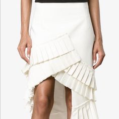 Jacquemus La Jupe Seville Asymmetric Pleated-Hem Crepe Skirt In Neutrals From My Favorite Brand Jacquemus, Casual With A Twist. Size Fit Us0-2. Condition: New. White Knee Length Skirt, Skirt Draping, Asymmetric Skirt, Crepe Skirts, Wrap Dresses, Hem Skirt, Asymmetrical Skirt, White Skirt, Knee Length Skirt