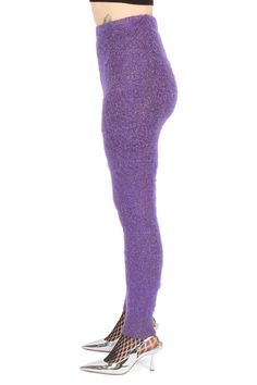 Sparkle Knit Leggings In Light Purple noir kei ninomiya AW23 Model wears size OS. Cecilia is 6' 0" Waist 28” Hips 36.5" Chest 34” Tight Bottoms For Winter Party, Tight Winter Party Bottoms, High Stretch Party Leggings For Winter, Tight Leggings For Winter Party, Purple Stretch Tights For Winter, Purple Stretch Winter Tights, Winter Stretch Purple Tights, Winter Purple Stretch Tights, Winter Party Full-length Leggings