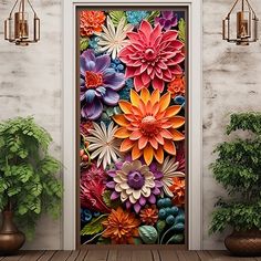 an open door with colorful flowers painted on it