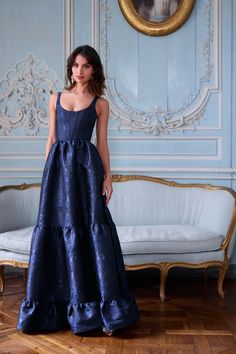 The Avery Dress in Navy Baroque Floral – V. Chapman Navy Ball, Patterned Bridesmaid Dresses, Baroque Floral, Navy Blue Floral Dress, Corset Gown, Blue Florals, Navy Background, Navy Blue Background, Jacquard Dress