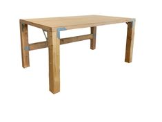 a wooden table with blue tape on the top and bottom edge, against a white background