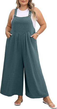 Amazon.com: OLRIK Plus Size Jumpsuit For Curvy Women Formal/Casual Gray Blue-1X : Clothing, Shoes & Jewelry Casual Mom Style Plus Size, Plus Size Jumpsuit Outfit Casual, Clothing Silhouettes, Mexican Cruise, Casual Summer Rompers, Cruise Clothes, Jumpsuits Summer, Outfits Sleeveless, Casual Mom Style