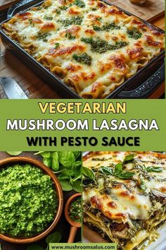 vegetarian mushroom lasagna with pesto sauce